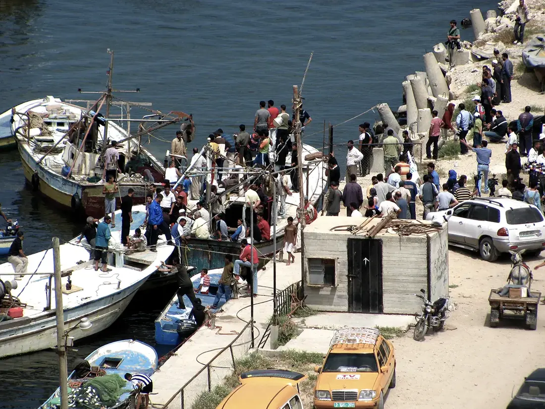 A crowded harbor in the Gaza Strip