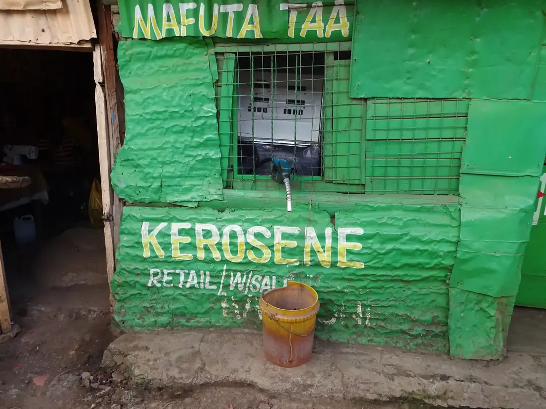 A green kerosene kiosk