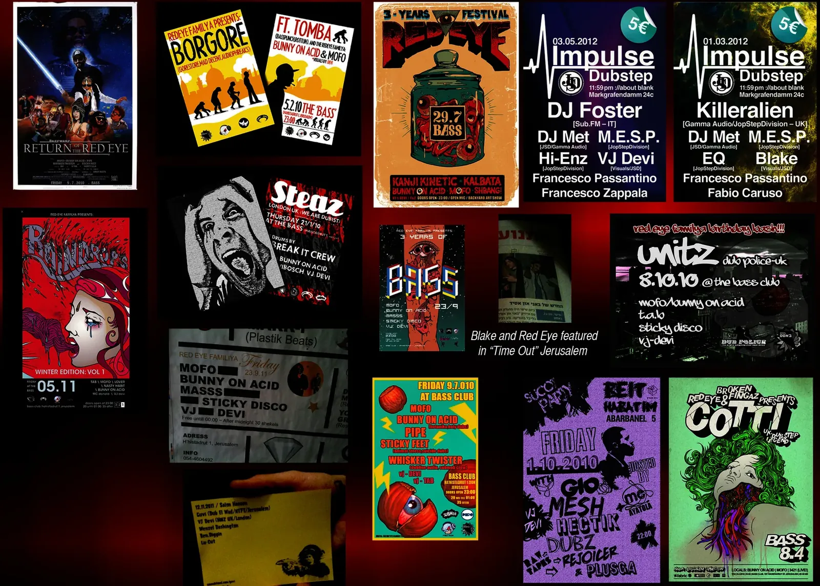 Club night flyers from Jerusalem and Berlin