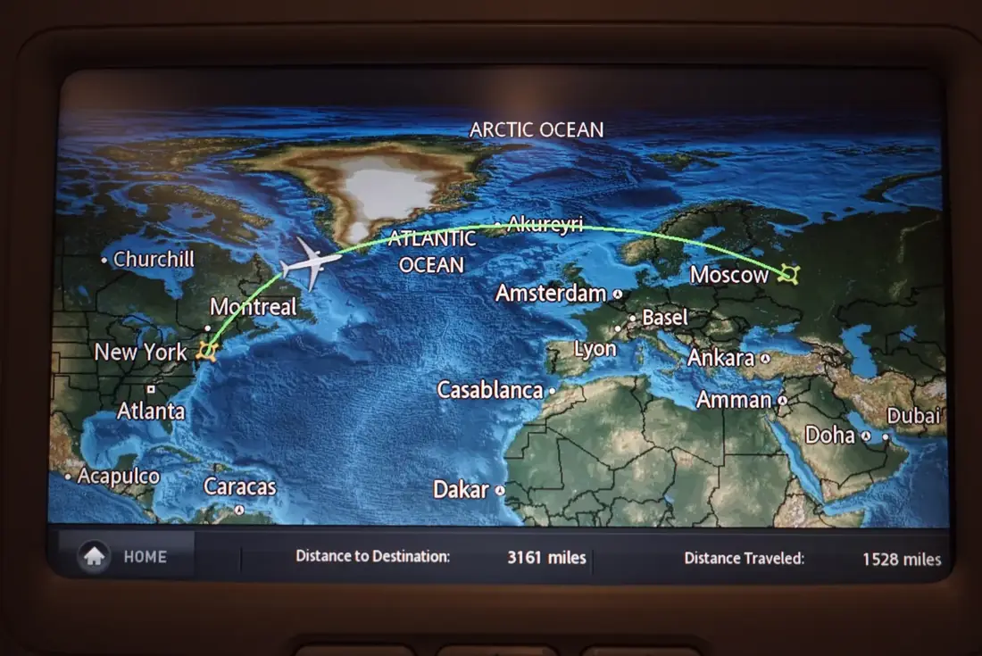 An in-flight map over the Atlantic